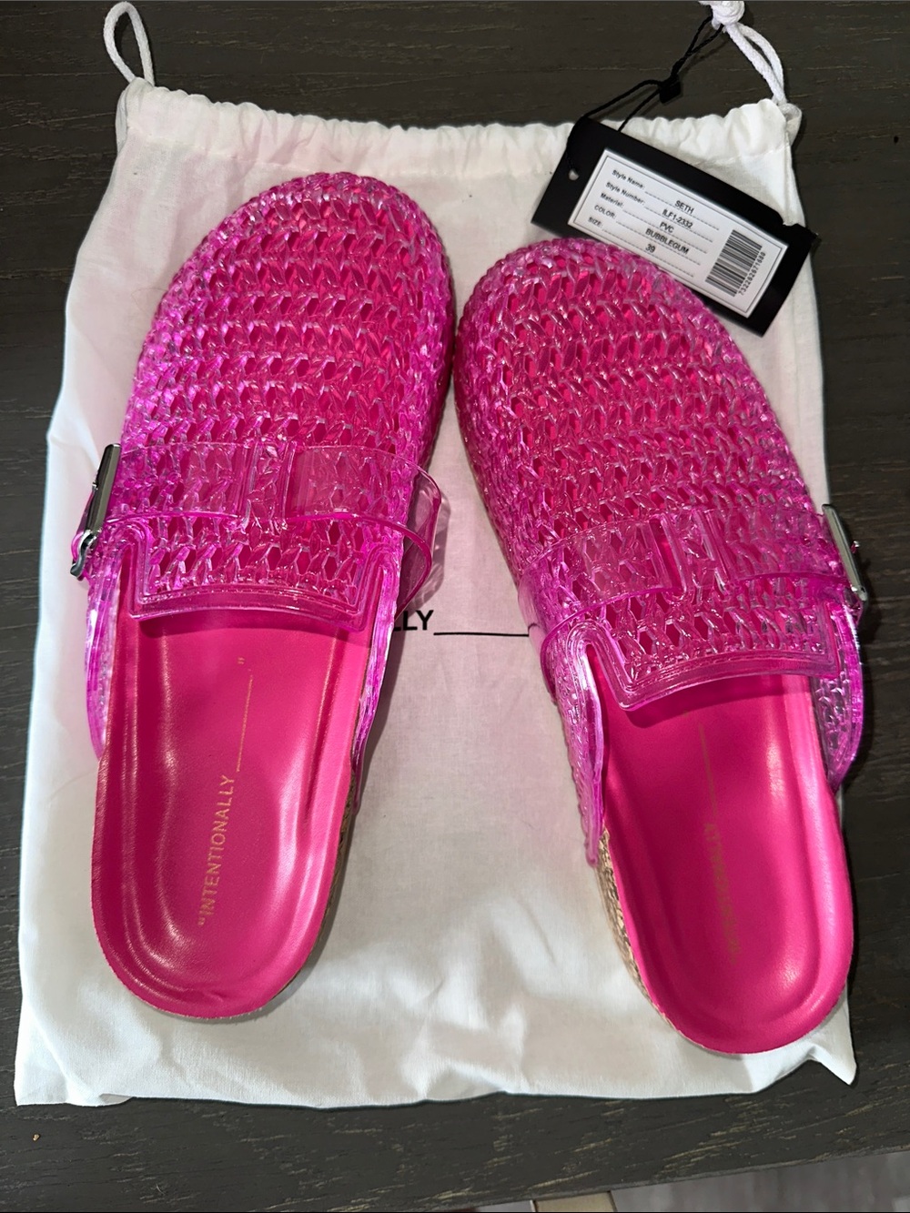 INTENTIONALLY BLANK Hot Pink Woven Jelly Mule Slides